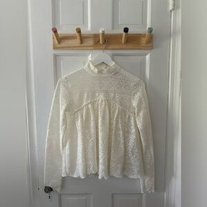 Free People Beach Lace Turtle Neck Peplum Top